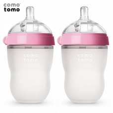 Bộ hai bình sữa silicone Comotomo 250ml - Hồng
